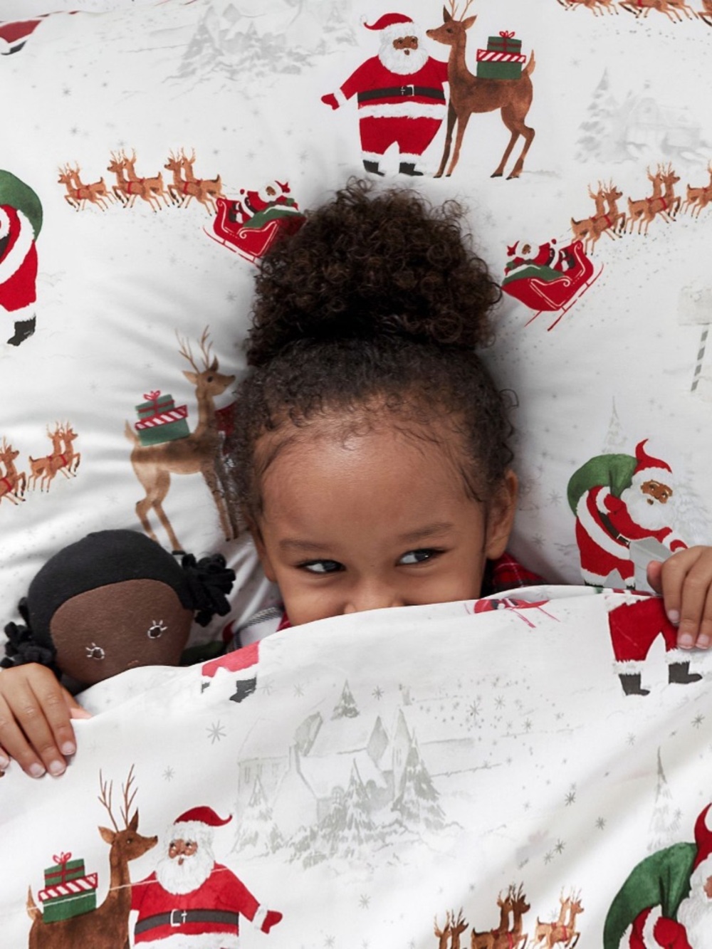 Pottery Barn Kids Heritage Black Santa Duvet Cover Organic Christmas Bedding